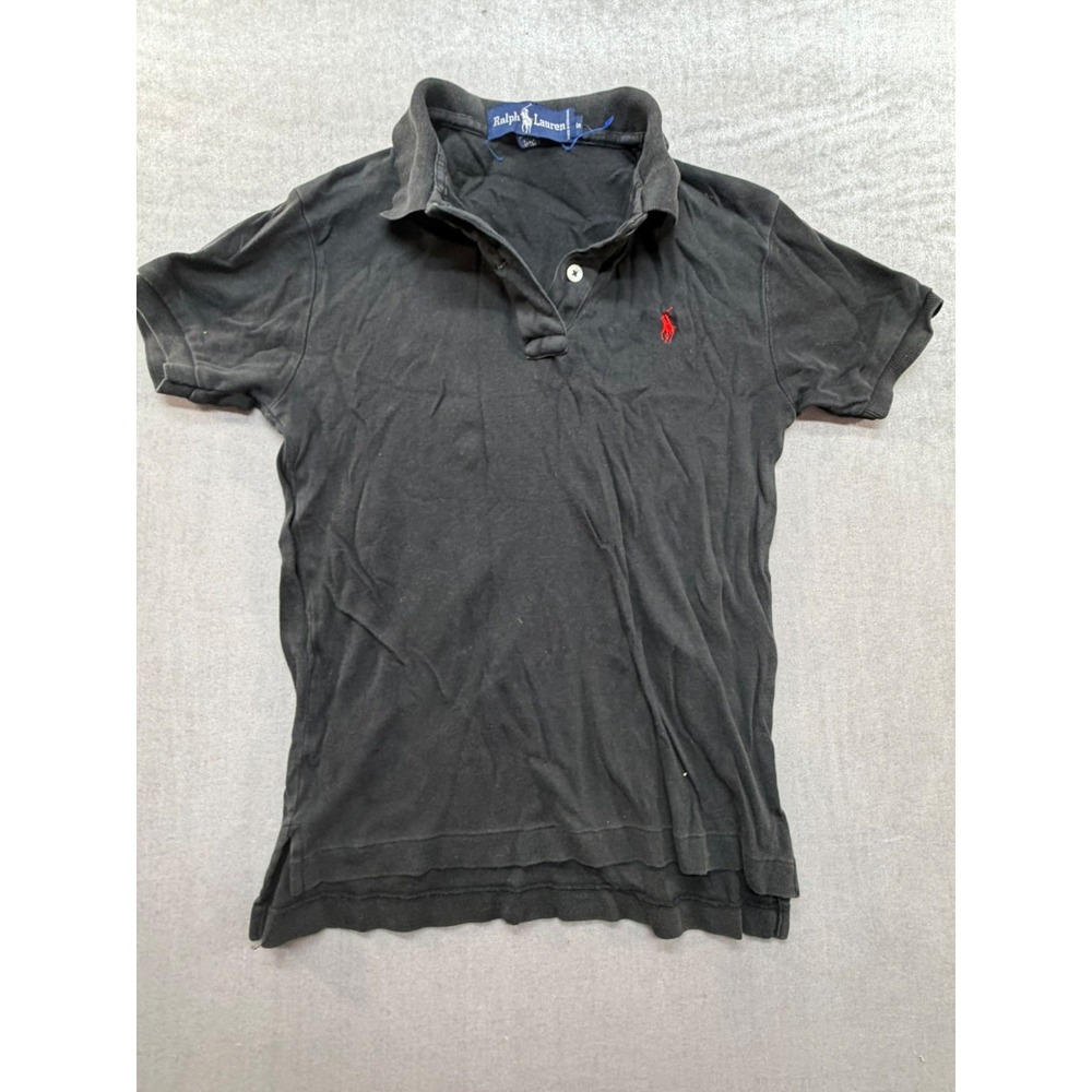 Ralph Lauren Women Polo Shirt Black Red Pony 100%‎ Cotton Size Small